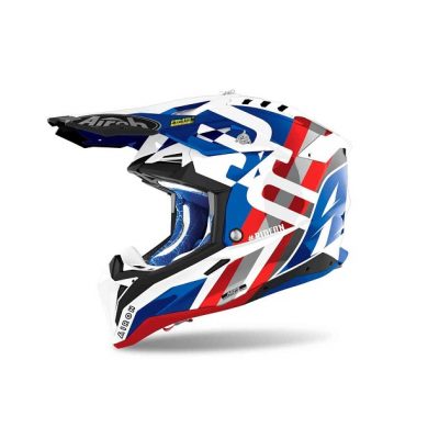 AIROH AVIATOR 3 RAINBOW CARBON MOTOCROSS HELMET BLUE RED
