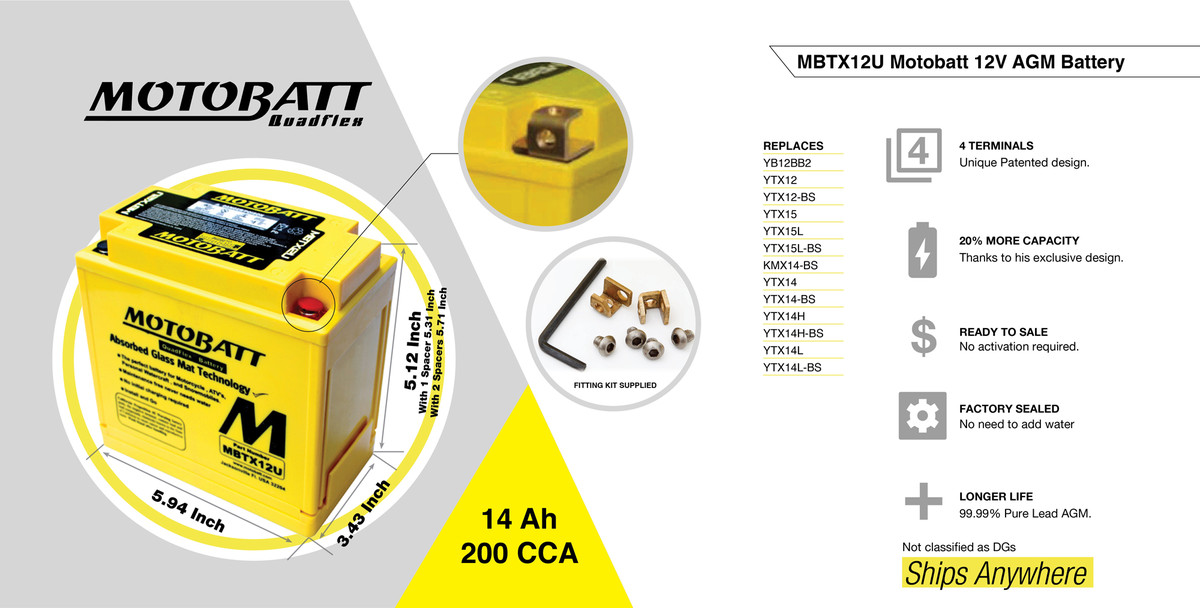 MBTX12U MOTOBATT 12V AGM BATTERY