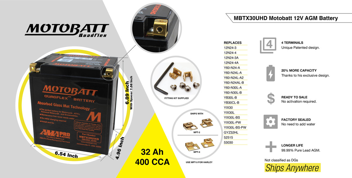 MBTX30UHD MOTOBATT 12V AGM BATTERY