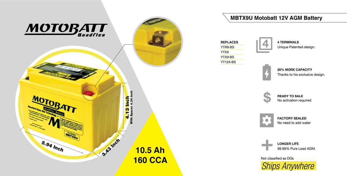 MBTX9U MOTOBATT 12V AGM BATTERY