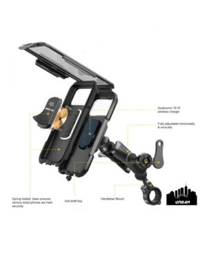 DESERT FOX URBAN MOTORCYCLE CELL PHONE CHARGER & WEATHERPROOF CASE HOLDER
